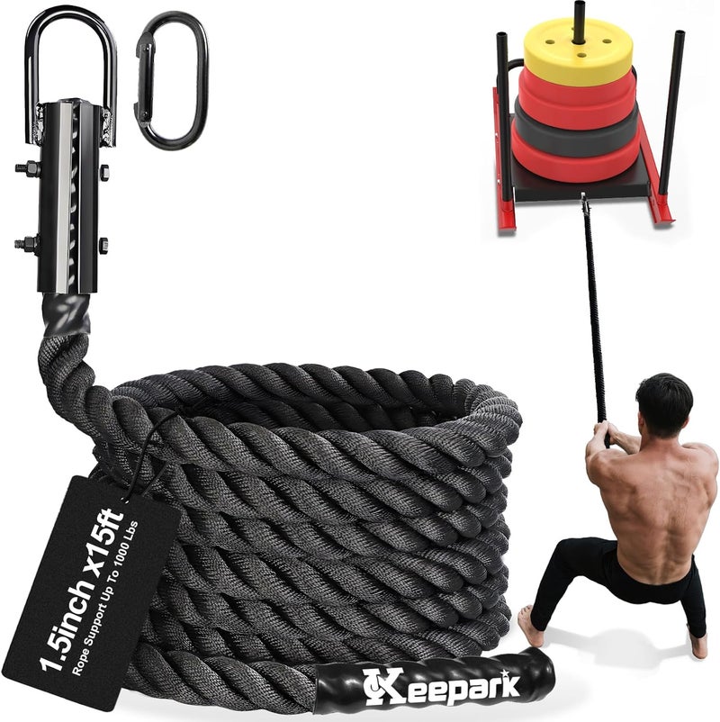 Keepark Store Weight Workout Sled Pulling Rope - 1.5 Inch Dia.15FT 20FT 30FT 40FT Length Heavy Duty Workout Rope for Weight Sled, Tire Drag, Football Training, Fitness Resistance Exercise Equipment for Men & Women - Image 1
